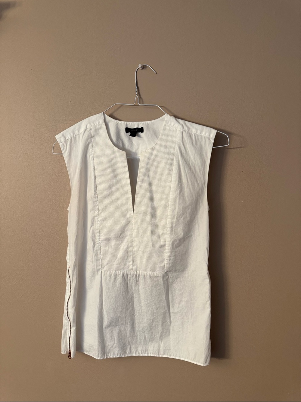 J.Crew White Sleeveless V-Neck Popover Top with Side Zips - Size 00
